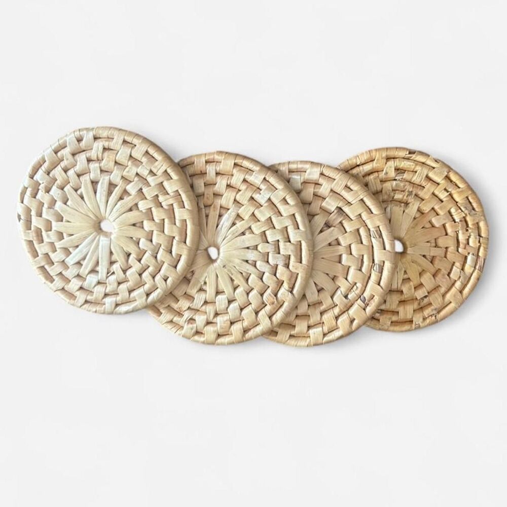 Coffee Table 4" Vintage Boho Wicker Coasters
